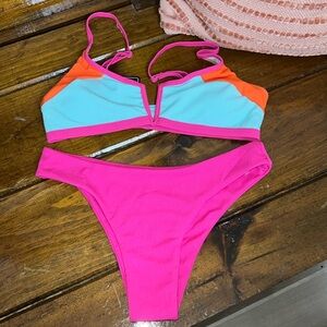 NWT Amazon ZAFUL Neon Ribbed Bikini- M‎